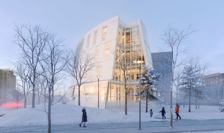 Le plan de l’extérieur de la future bibliothèque du centre de Saskatoon, en Saskatchewan